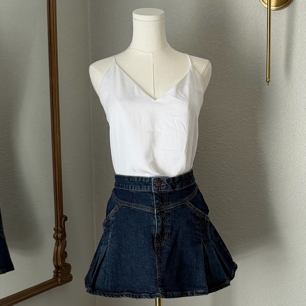 Y2K Celebrity Pink Cotton Pleated Denim Mini Skirt L Coquette Grunge Streetwear